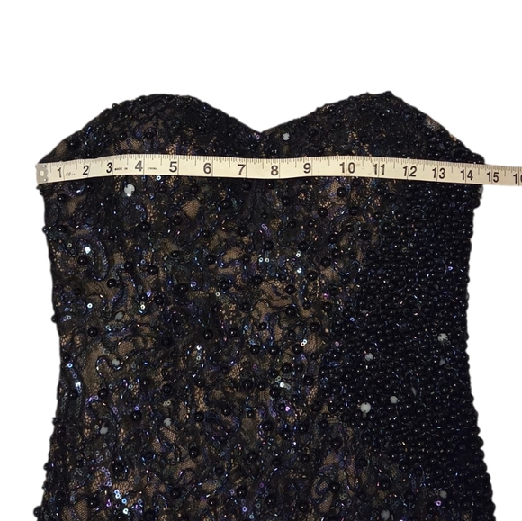 La Femme Strapless Sequin Gown 20943 Black Silver Prom Formal Open Back Size 2 - Picture 9 of 13